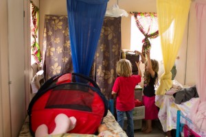 The kids room. Daniels bed right ahead and the closet. The other three beds are to the right.