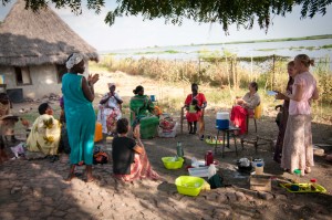 Ladies tea...we tried to pamper by making them coffee, Claudia brought Doughnuts and tons of nail polish! Here Nyadeng and I are sharing an attribute we've appreciated about each women and a prayer fro them as they return to their villages *photo courtesy of Tohru*