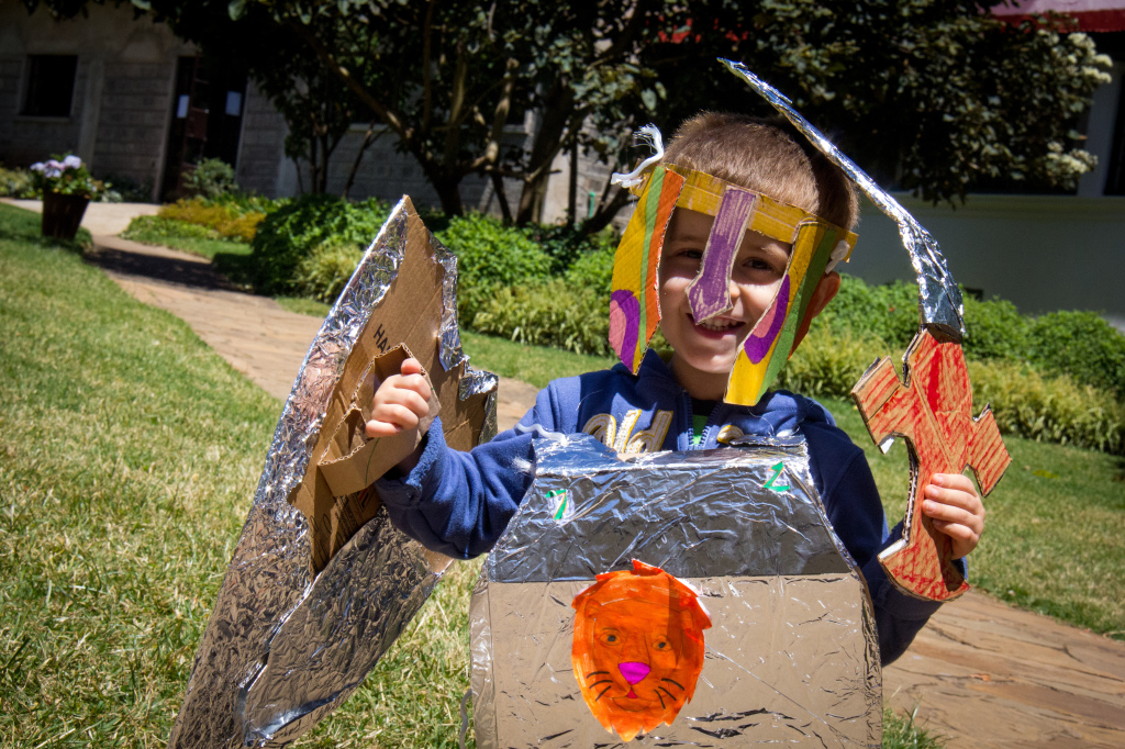 Learning about the "armor of God" in kids camp...